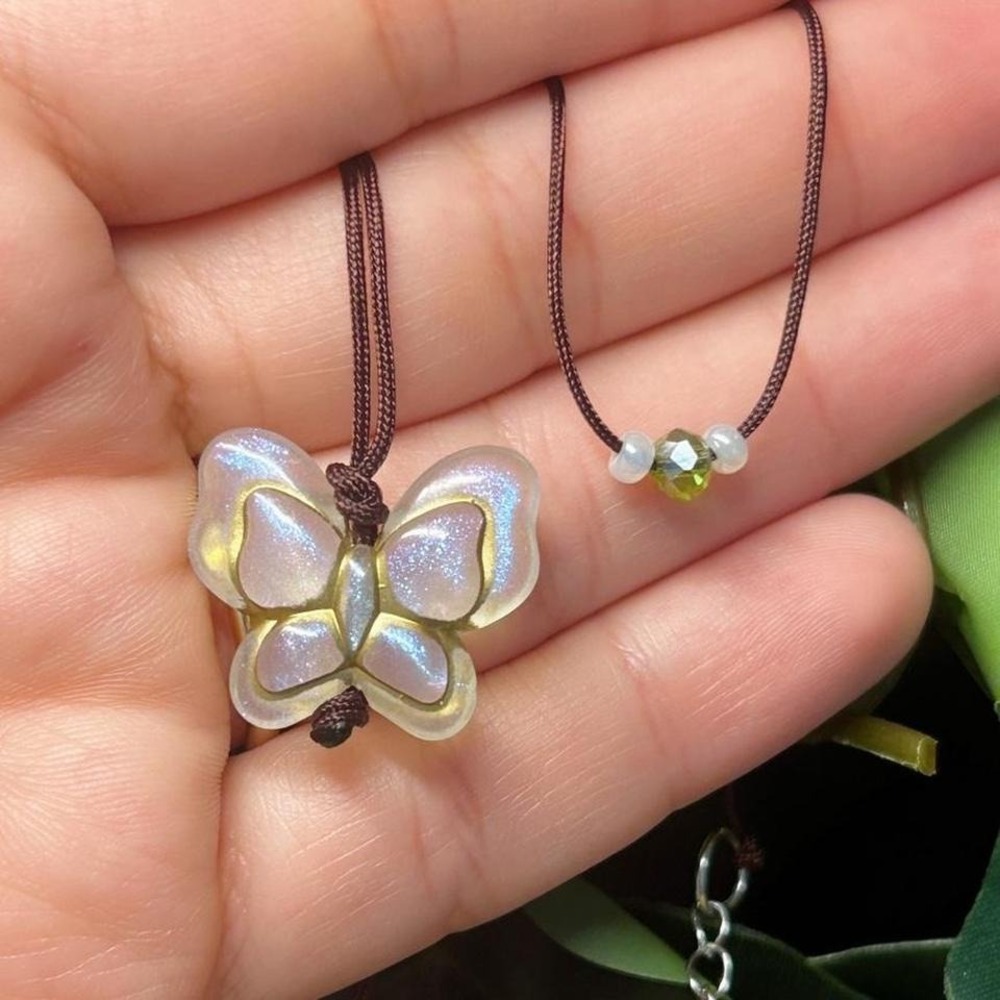 Acrylic Butterfly Czech glass Boho Necklace set - Picture 2 of 3
